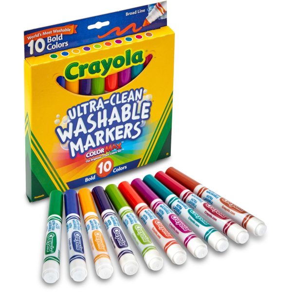 Crayola Bold Colors Washable Markers - Broad Marker Point - Conical Marker Point Style - Plum, Golden Yellow, Primrose, Azure, Copper, Emerald, Teal, Raspberry, Kiwi, Pumpkin - 10   Pack Sale